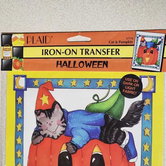 VTG NWT Plaid Brand Cat And Pumpkin No-Sew Transfer - Picture 3 of 6